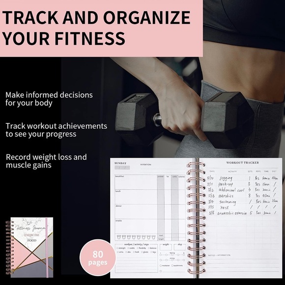 🦋Fitness Journal Training Planner Exercise Food Diary Track Progress Set Goals - Picture 3 of 13
